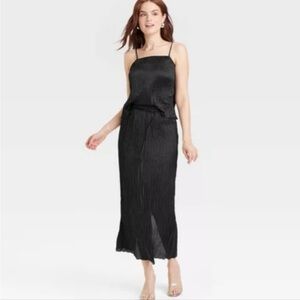 A NEW DAY - Women's Crinkle Textured Satin Midi Skirt‎ NWT